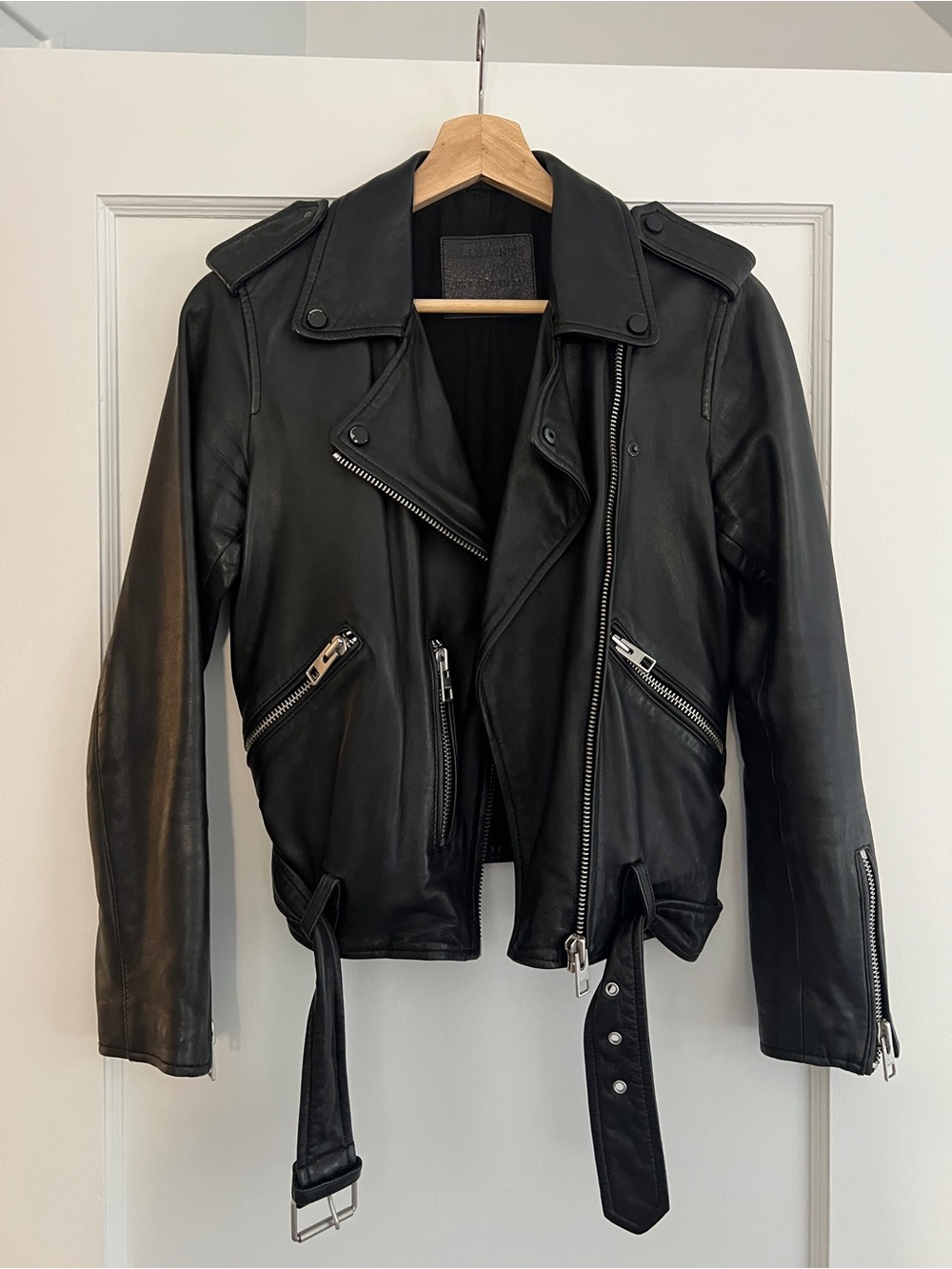 All Saints - black leather moto jacket (US 4)